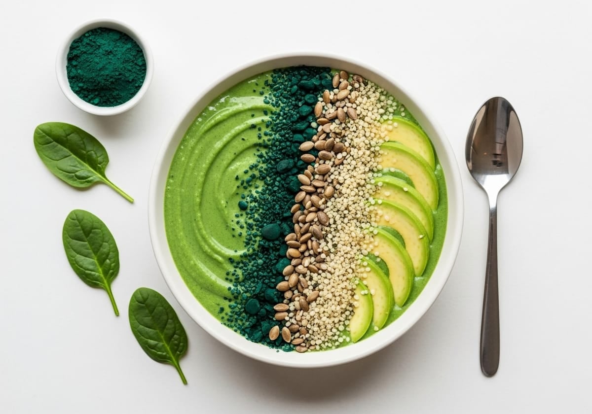 Green Smoothie Bowl with Spirulina and Hemp Seeds - anti-inflammatory recipe